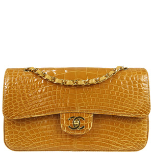 CHANEL Brown Crocodile Classic Double Flap Medium Shoulder Bag
