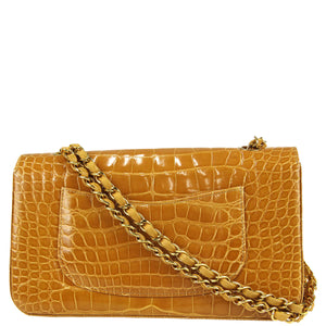 CHANEL Brown Crocodile Classic Double Flap Medium Shoulder Bag